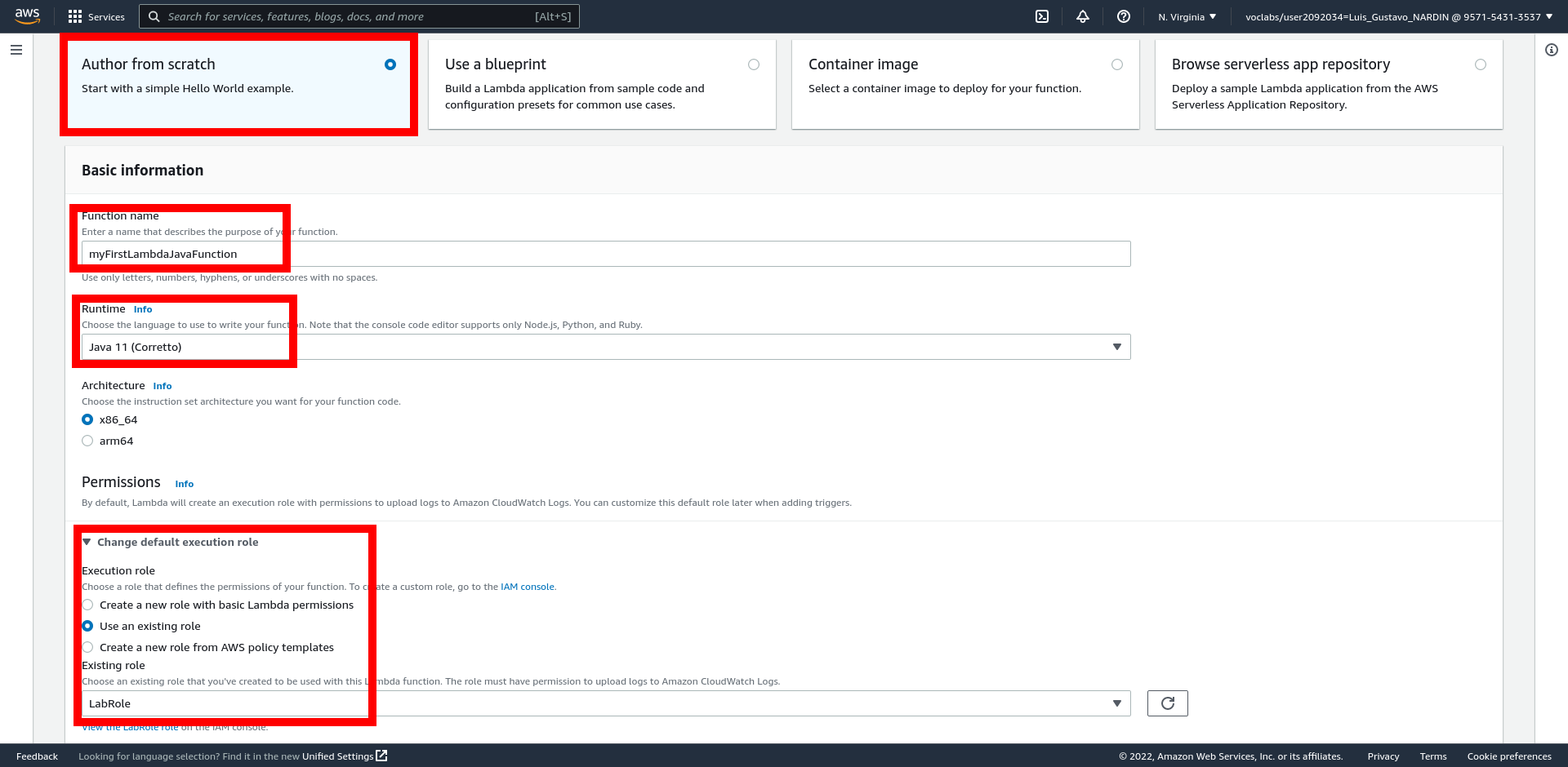 Lambda Create Function for Java